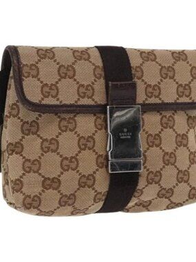 GUCCI GG Canvas Waist bag Beige Silver 131236 Auth 171409